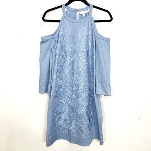 Ted Baker Light Blue Floral‎ Embroidered Cold Shoulder Dress Vanity 2 US 6 Small